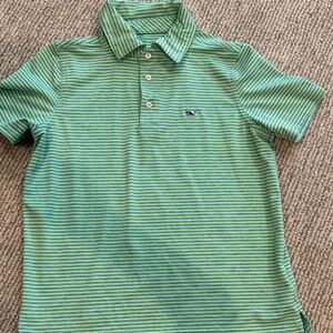 Vineyard Vines Kids Polo in Green and White Stripes